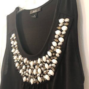 Embellished Beaded Black Jewel Tank Top